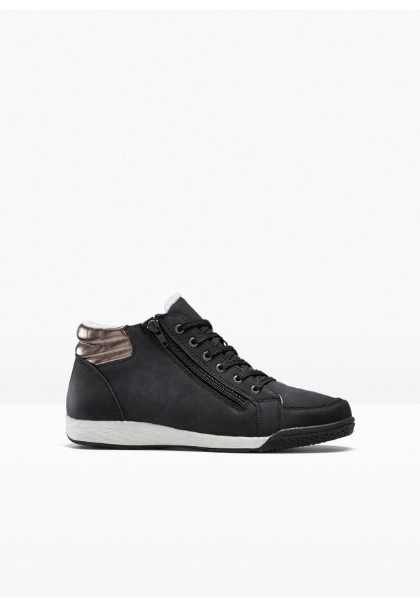 bonprix - Wysokie sneakersy z zamkiem. Zapięcie: zamek. Kolor: czarny. Materiał: materiał. Sezon: zima