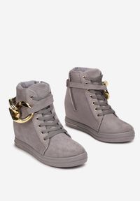 Renee - Szare Botki na Ukrytym Koturnie z Łańcuchem Mavenro. Kolor: szary. Materiał: jeans, skóra. Szerokość cholewki: normalna. Obcas: na koturnie. Styl: elegancki #5