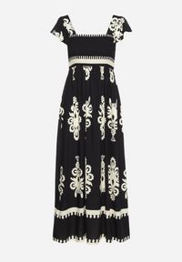 Born2be - Czarna Boho Sukienka z Wiskozy na Szerokich Ramiączkach z Gumkami w Pasie i Falbanką Cleria. Okazja: na co dzień. Kolor: czarny. Materiał: wiskoza. Długość rękawa: na ramiączkach. Styl: boho #4