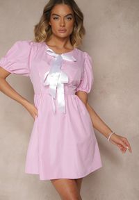 Renee - Różowa Retro Sukienka w Kratkę Vichy o Rozkloszowanym Kroju z Wiązaniem Temarea. Okazja: na co dzień. Kolor: różowy. Materiał: jeans. Wzór: kratka. Typ sukienki: rozkloszowane. Styl: retro