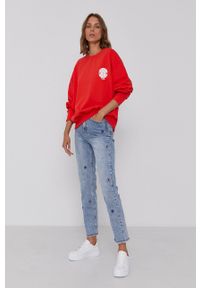 Wrangler Bluza bawełniana damska kolor czerwony z nadrukiem. Kolor: czerwony. Materiał: bawełna. Długość rękawa: długi rękaw. Długość: długie. Wzór: nadruk #3