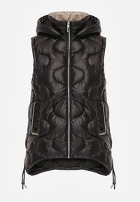 Renee - Czarna Kamizelka z Odpinanym Kapturem Ozdobnie Pikowana Silzeki. Okazja: na co dzień. Kolor: czarny. Materiał: jeans, materiał. Sezon: wiosna, jesień. Styl: casual, elegancki, sportowy, klasyczny #8