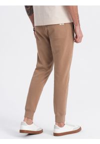Ombre Clothing - Spodnie męskie dresowe typu jogger - brązowe V2. Okazja: na co dzień. Kolor: brązowy. Materiał: dresówka. Wzór: aplikacja. Styl: casual #4