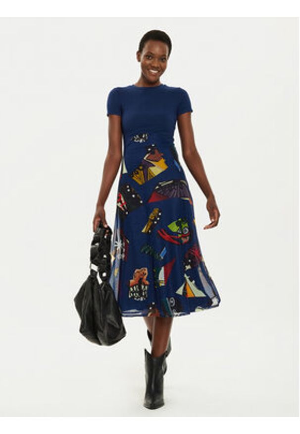 Desigual Sukienka codzienna MONSIEUR CHRISTIAN LACROIX Lin 24SWVK47 Niebieski Regular Fit. Okazja: na co dzień. Kolor: niebieski. Materiał: syntetyk. Typ sukienki: proste. Styl: casual