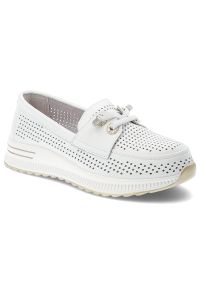 Półbuty damskie Artiker, cholewka ze skóry naturalnej ażurowe na płaskiej podeszwie, białe, 58C0484. Kolor: biały. Materiał: skóra. Szerokość cholewki: normalna. Wzór: ażurowy. Obcas: na płaskiej podeszwie #1