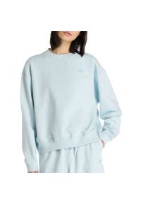 Bluza damska New Balance WT41500FRL - niebieska. Okazja: na co dzień. Kolor: niebieski. Materiał: tkanina, bawełna, prążkowany, dresówka. Styl: klasyczny, casual