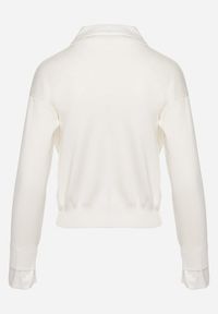 Born2be - Biały Sweter z Koszulową Wstawką i Dekoltem w Serek Terviap. Okazja: na co dzień. Typ kołnierza: dekolt w serek. Kolor: biały. Materiał: jeans. Styl: klasyczny, casual, elegancki #5