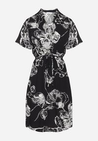 Born2be - Czarna Sukienka w Kwiaty z Paskiem Cleza. Okazja: na co dzień. Typ kołnierza: dekolt w kształcie V. Kolor: czarny. Wzór: kwiaty. Sezon: wiosna, lato. Styl: casual, elegancki #2