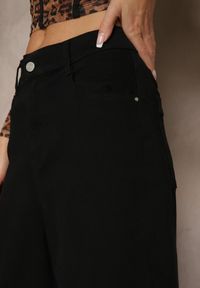 Renee - Czarne Szorty Jeansowe High Waist Typu Bermudy Baggy Sonallea. Okazja: na spacer. Stan: podwyższony. Kolor: czarny. Materiał: jeans. Wzór: aplikacja. Styl: elegancki