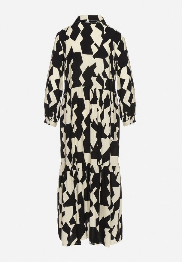 Born2be - Beżowo-Czarna Rozkloszowana Sukienka Maxi Koszulowa z Geometrycznym Wzorem Pholimena. Okazja: na co dzień. Kolor: beżowy, czarny. Wzór: geometria. Typ sukienki: koszulowe. Styl: casual. Długość: maxi