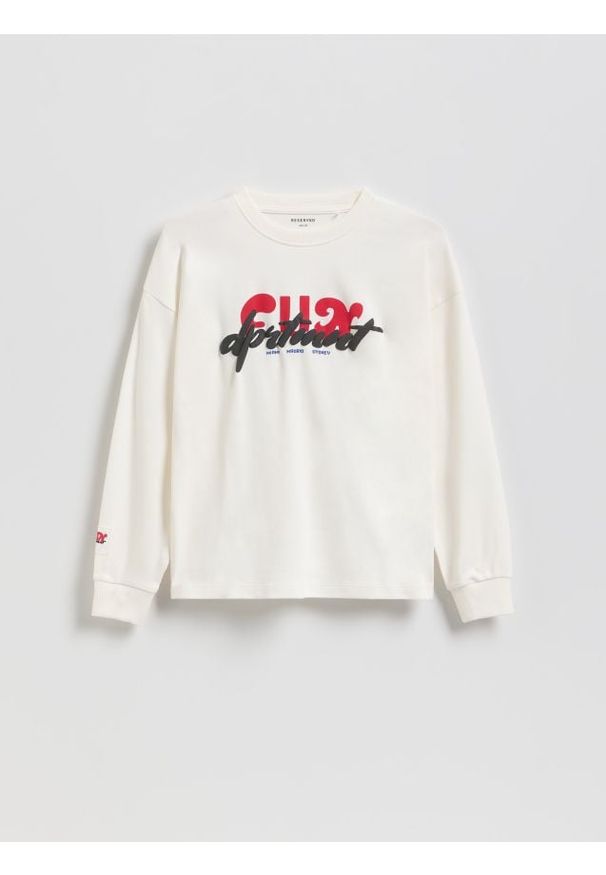 Reserved - Bawełniany longsleeve - biały. Kolor: biały. Materiał: bawełna. Długość rękawa: długi rękaw