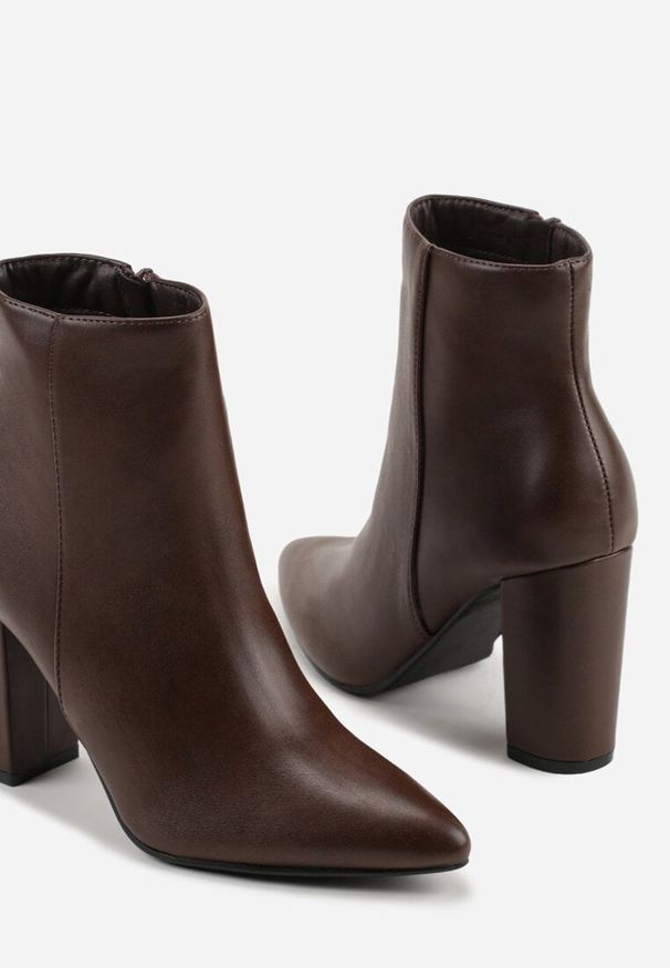 Born2be - Brązowe Eleganckie Botki do Kostki na Słupkowym Obcasie Tevitta. Nosek buta: szpiczasty. Zapięcie: zamek. Kolor: brązowy. Materiał: koronka, skóra, dzianina. Sezon: zima, jesień. Obcas: na obcasie. Styl: elegancki. Wysokość obcasa: średni
