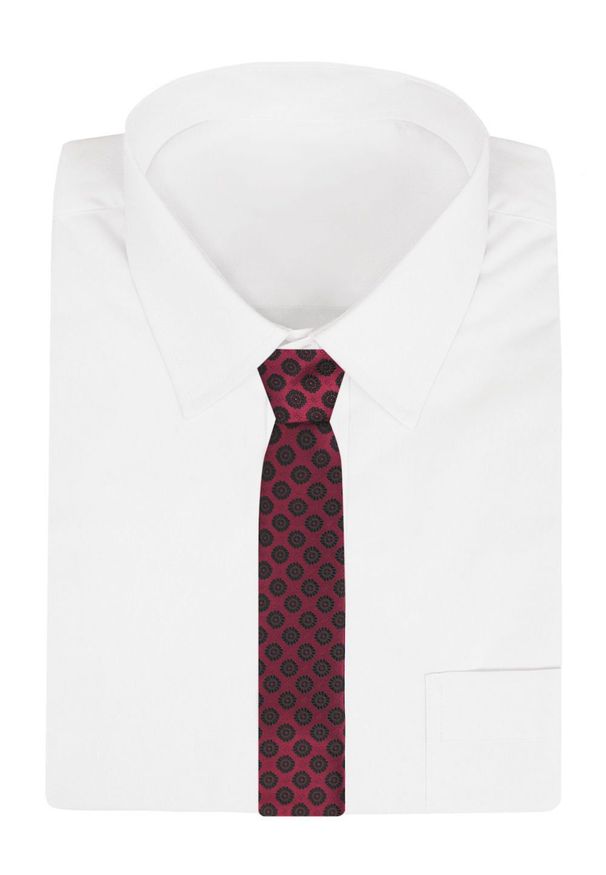 Krawat Męski - Angelo di Monti - Ciemna Malina w Duże Grochy. Kolor: czerwony. Materiał: tkanina. Wzór: grochy. Styl: elegancki, wizytowy