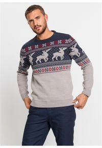 bonprix - Sweter w norweski wzór. Kolor: szary. Wzór: aplikacja. Sezon: zima