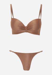 Born2be - Brązowe Bikini Push-Up Dwuczęściowe z Metalicznymi Ozdobami Asterelia. Kolor: brązowy. Wzór: aplikacja #2