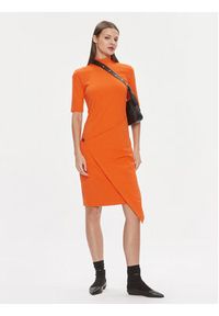Calvin Klein Sukienka codzienna Stretch Jersey Asymmetric Dress K20K206498 Pomarańczowy Slim Fit. Okazja: na co dzień. Kolor: pomarańczowy. Materiał: syntetyk. Typ sukienki: proste. Styl: casual