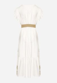 Born2be - Biało-Zielona Wiskozowa Sukienka z Paskiem w Ornamentny Wzór Nilorine. Okazja: na spacer, na co dzień. Kolor: zielony. Materiał: wiskoza. Typ sukienki: kopertowe. Styl: klasyczny, casual, elegancki #4