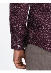 Ombre Clothing - Koszula męska bawełniana we wzory SLIM FIT - bordowa V5. Kolor: czerwony. Materiał: bawełna. Styl: klasyczny #4