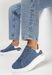 Born2be - Jeansowe Sneakersy na Platformie Lepav. Okazja: na co dzień. Kolor: niebieski. Materiał: jeans. Obcas: na platformie
