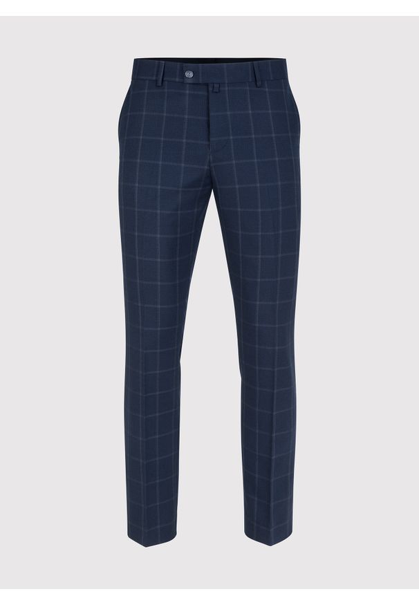Pako Lorente - PAKO LORENTE – Granatowe spodnie garniturowe w kratę. Kolor: niebieski. Styl: elegancki