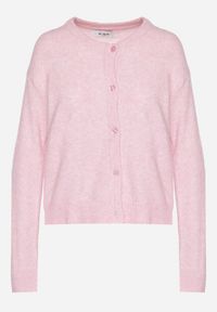 Born2be - Różowy Kardigan o Klasycznym Kroju z Okrągłym Dekoltem Renfira. Okazja: na co dzień. Kolor: różowy. Materiał: jeans. Długość rękawa: długi rękaw. Długość: długie. Wzór: aplikacja. Styl: klasyczny #4