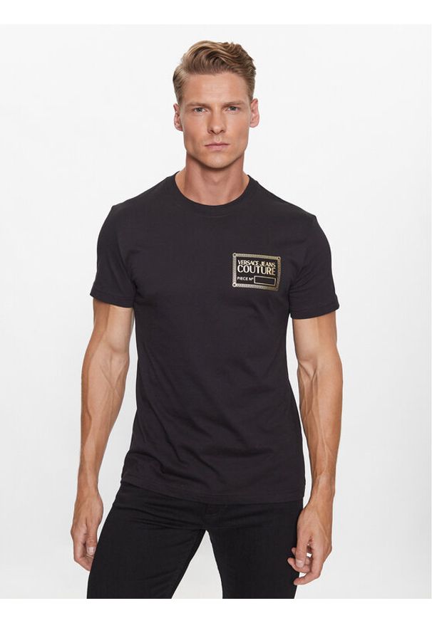Versace Jeans Couture T-Shirt 75GAHT12 Czarny Regular Fit. Kolor: czarny. Materiał: bawełna