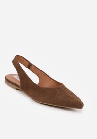 Renee - Brązowe Balerinki Typu Slingback Diarin. Nosek buta: otwarty. Kolor: brązowy. Materiał: zamsz, skóra. Sezon: lato. Obcas: na obcasie. Wysokość obcasa: niski #5