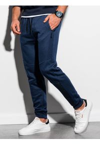 Ombre Clothing - Spodnie męskie dresowe joggery P920 - granatowe - XXL. Kolor: niebieski. Materiał: dresówka #3