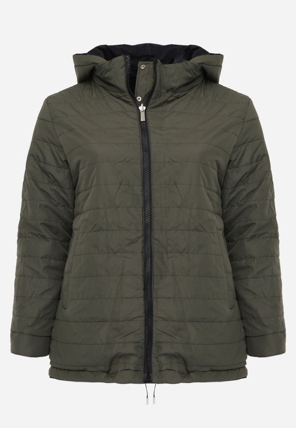 Born2be - Granatowo-Zielona Dwustronna Kurtka Przejściowa w Stylu Parki z Kapturem Tidala. Okazja: na co dzień. Typ kołnierza: kaptur. Kolekcja: plus size. Kolor: niebieski. Materiał: poliester, materiał, jeans. Wzór: aplikacja. Styl: casual, klasyczny