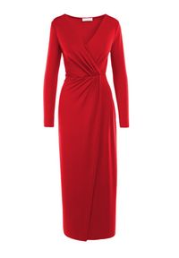 Born2be - Czerwona Sukienka Mellona. Typ kołnierza: dekolt w kształcie V. Kolor: czerwony. Materiał: dzianina, materiał. Długość rękawa: długi rękaw. Wzór: gładki. Typ sukienki: kopertowe. Styl: glamour, elegancki. Długość: maxi #4