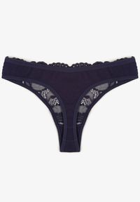 Born2be - Granatowe Koronkowe Majtki Stringi z Bawełny Venalora. Kolor: niebieski. Materiał: koronka, bawełna #2