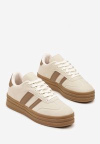 Renee - Beżowe Sneakersy w Stylu Klasycznych Tenisówek na Platformie Nallania. Okazja: na spacer. Kolor: beżowy. Materiał: jeans. Obcas: na platformie. Sport: turystyka piesza #5