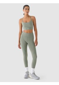 4f - 4F Legginsy treningowe z wysokim stanem damskie - oliwkowe/khaki XL. Stan: podwyższony. Kolor: oliwkowy, brązowy, wielokolorowy. Materiał: syntetyk, materiał, elastan, włókno, dzianina. Wzór: jednolity, gładki, ze splotem. Sport: fitness