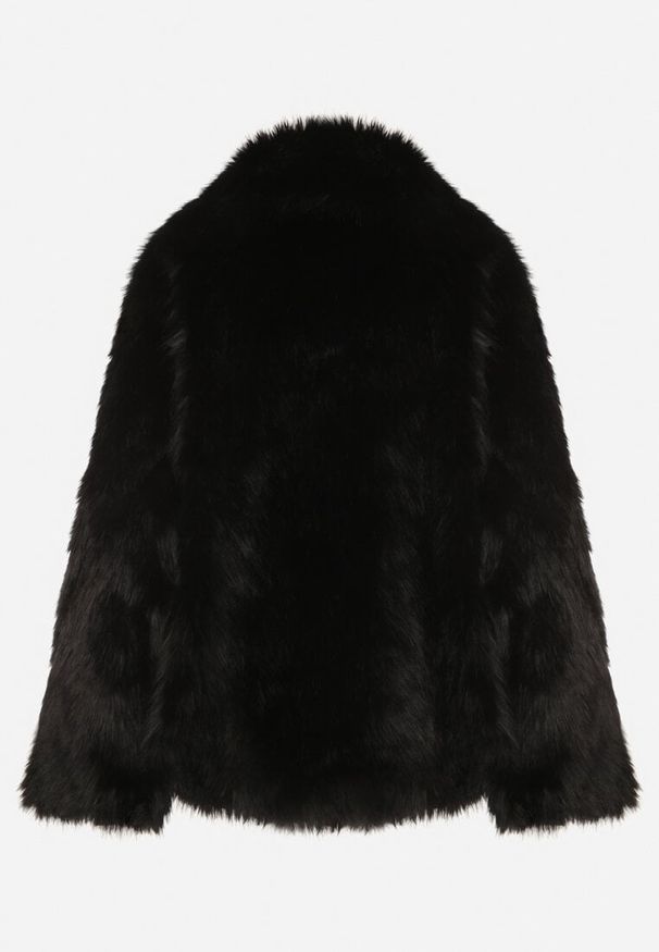 Born2be - Czarna Dwurzędowa Kurtka Futerko o Fasonie Oversize Asinella. Okazja: na randkę, na spacer, na co dzień. Kolor: czarny. Materiał: futro. Styl: casual
