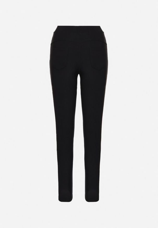 Born2be - Granatowe Spodnie o Dopasowanym Kroju z Gumką w Talii i Wysokim Stanem Selbia. Okazja: na co dzień. Stan: podwyższony. Kolor: niebieski. Styl: elegancki, casual