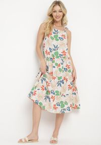 Born2be - Jasnobeżowa Sukienka Mennotia. Okazja: na imprezę, na co dzień. Kolor: beżowy. Długość rękawa: na ramiączkach. Typ sukienki: proste. Styl: casual, elegancki #1