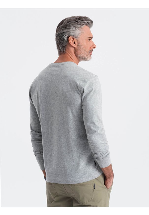 Ombre Clothing - Longsleeve męski BASIC z okrągłym dekoltem - szary melanż V3 OM-LSBL-0106 - XXL. Kolor: szary. Materiał: bawełna, materiał. Długość rękawa: długi rękaw. Wzór: melanż. Styl: klasyczny