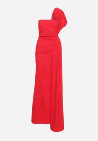 Born2be - Czerwona Dopasowana Sukienka Maxi z Ozdobnym Trenem Iralia. Kolor: czerwony. Typ sukienki: asymetryczne. Długość: maxi #4