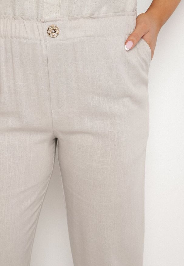 Born2be - Szare Spodnie z Lnem o Klasycznym Kroju Liravaia. Okazja: na co dzień. Kolor: szary. Materiał: len. Styl: klasyczny