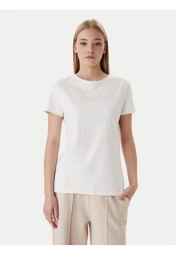 Guess T-Shirt V3BI11 J1314 Écru Regular Fit. Kolor: kremowy. Materiał: bawełna