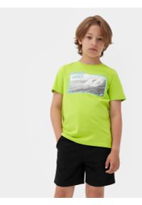 4F JUNIOR - T-shirt z nadrukiem chłopięcy. Kolor: zielony. Materiał: bawełna. Wzór: nadruk