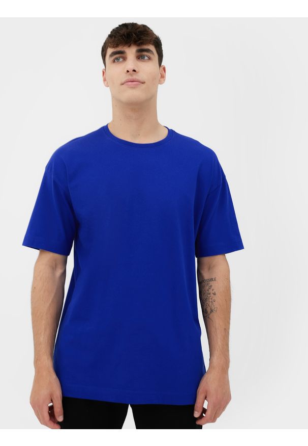 4f - T-shirt oversize gładki męski. Kolor: niebieski. Materiał: bawełna. Wzór: gładki