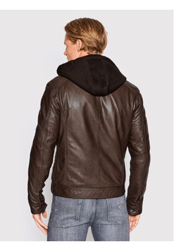 Serge Pariente Kurtka skórzana Erico Hood Brązowy Regular Fit. Kolor: brązowy. Materiał: skóra