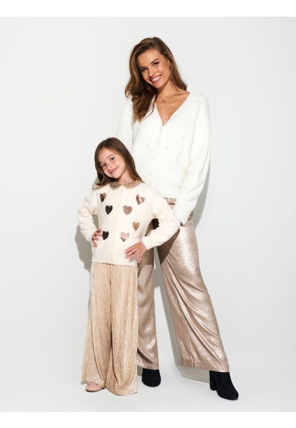 Sinsay - Spodnie wide leg z połyskiem - złoty. Kolor: złoty