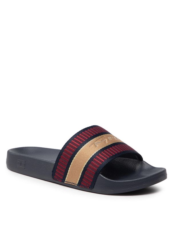 TOMMY HILFIGER - Klapki Tommy Hilfiger Webbing Signature Slide FW0FW06720 Desert Sky DW5. Materiał: materiał