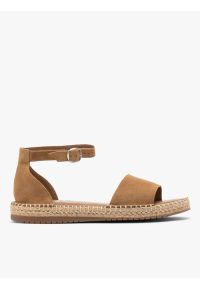 Ryłko - Rude płaskie sandały z weluru. Nosek buta: okrągły. Zapięcie: sprzączka. Kolor: brązowy. Materiał: skóra, welur. Obcas: na obcasie. Styl: street #1