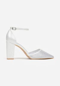 Renee - Srebrne Czółenka na Słupku z Cyrkoniami i Brokatem Myriani. Zapięcie: sprzączka. Kolor: srebrny. Materiał: jeans. Obcas: na słupku. Styl: elegancki #4