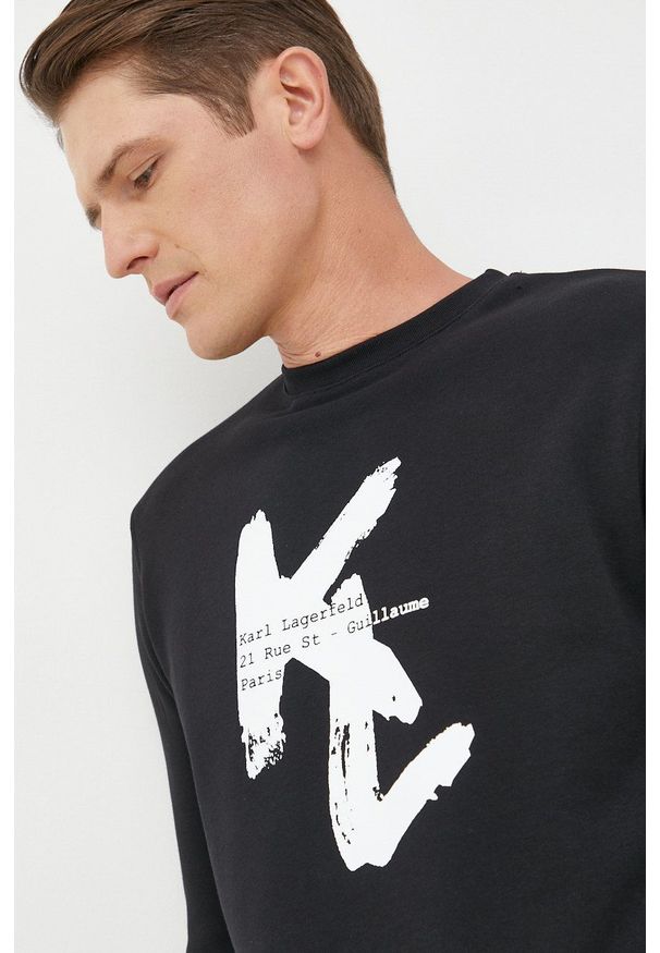 Karl Lagerfeld bluza męska kolor czarny z nadrukiem. Kolor: czarny. Materiał: materiał. Wzór: nadruk