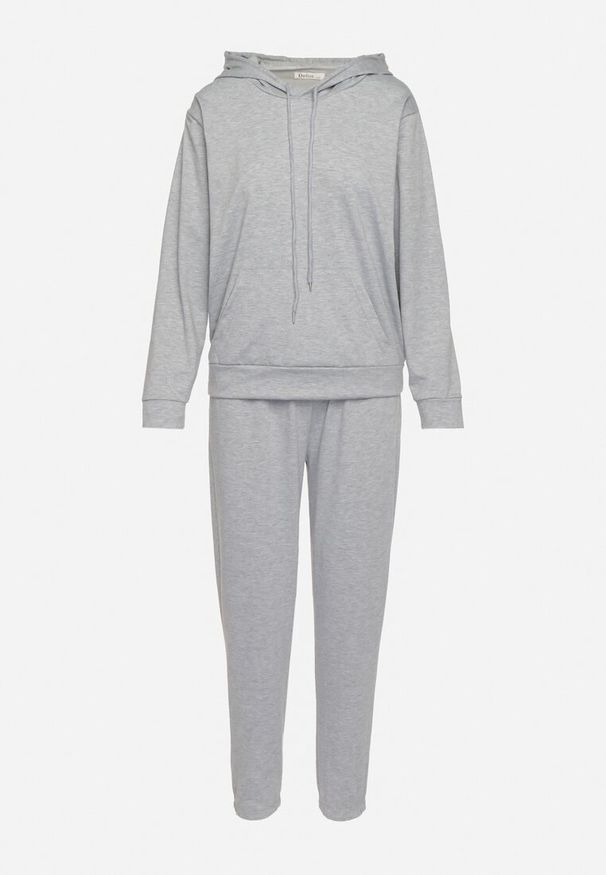 Born2be - Szary Komplet Dresowy Bluza Kangurka z Kapturem i Spodnie Joggery Triasa. Kolor: szary. Materiał: dresówka