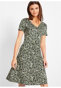 bonprix - Sukienka T-shirtowa z lejącego materiału z wiskozą. Typ kołnierza: dekolt kopertowy. Kolor: zielony. Materiał: wiskoza, materiał. Typ sukienki: kopertowe